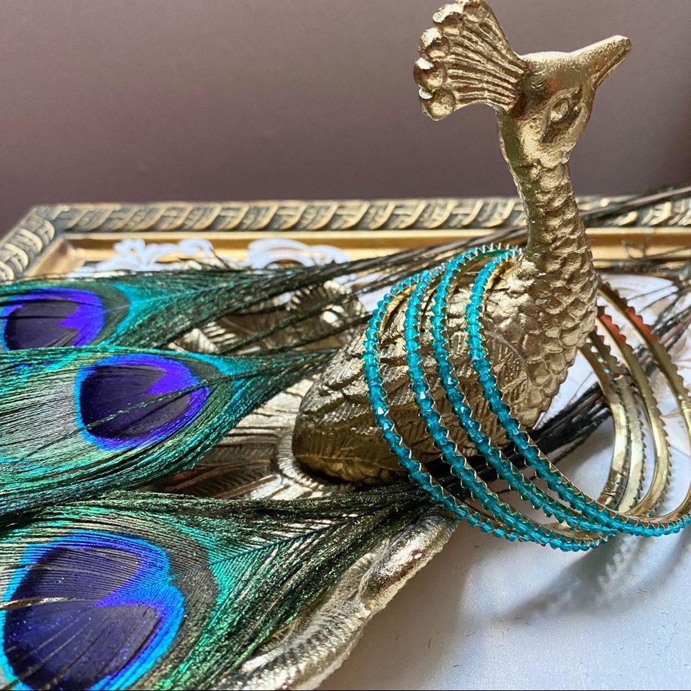 4 Piece Gold & Turquoise Indian Bangle Set